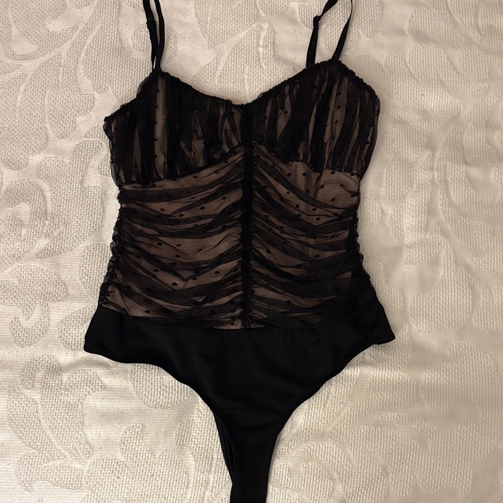 Lulu's Black and Pink Sheer Lace Bodysuit
